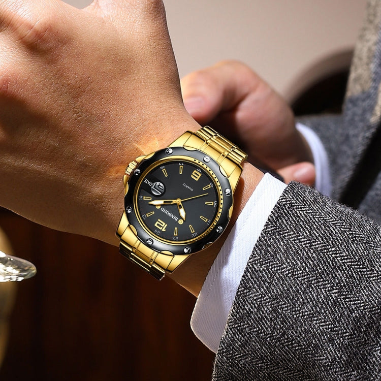 BINBOND B9696 Outdoor Calendar Luminous Waterproof Quartz Watch, Color: Black Steel-Black-White Nail by BINBOND