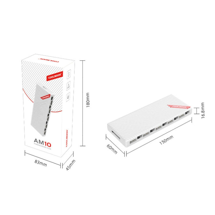 COOLMOON AM10 ARGB+PWM Dual 10 Ports Temperature Control Splitter Case Fan 5V 3Pin HUB(White) by COOLMOON