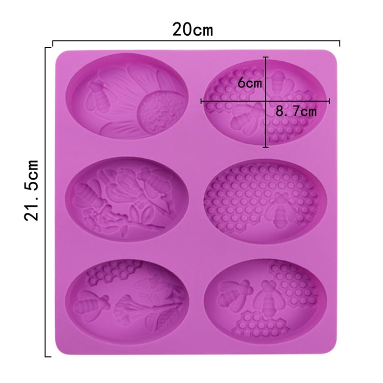 6 Grids Oarbone Bee Silicone Cake Mold Handmade Soap Pudding Mold(Purple) by bashfashion