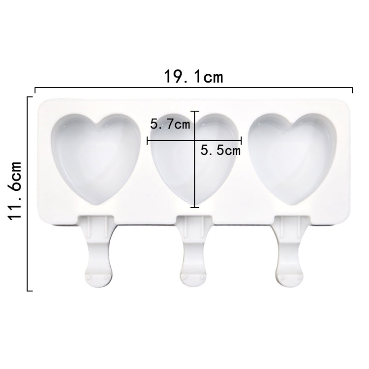 3 Grids Heart Shape Ice Cream Model DIY Pudding Mold Without Stick(White) by bashfashion