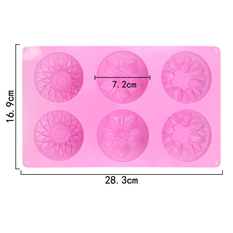 6 Grids 3 Groups Flower Shape Silicone Cake Mold Baking DIY Handmade Soap Model Sunflower Moon Cake Mold(Pink) by bashfashion