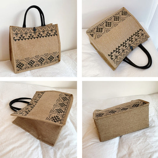 Nation Style Printing Handbag Simple Large Capacity Linen Tote Bag(Triangle) by bashfashion