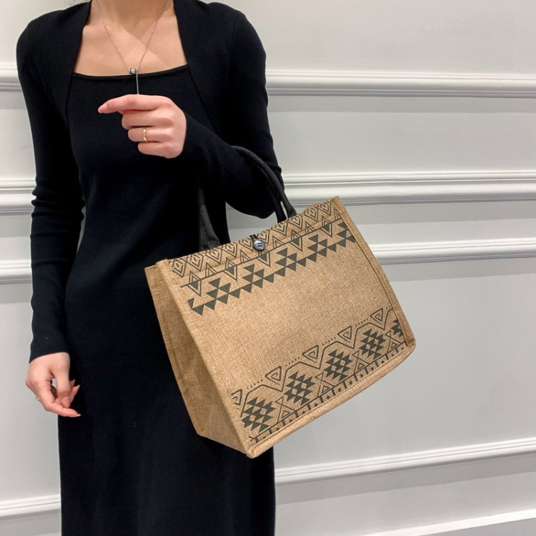 Nation Style Printing Handbag Simple Large Capacity Linen Tote Bag(Semicircle) by bashfashion