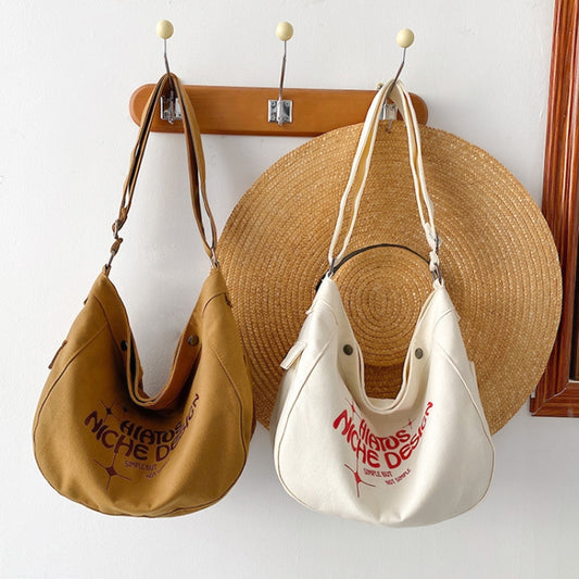 Large Capacity Canvas Bag Women Tote Printed Letter Casual Simple Shoulder Bag(White) by bashfashion