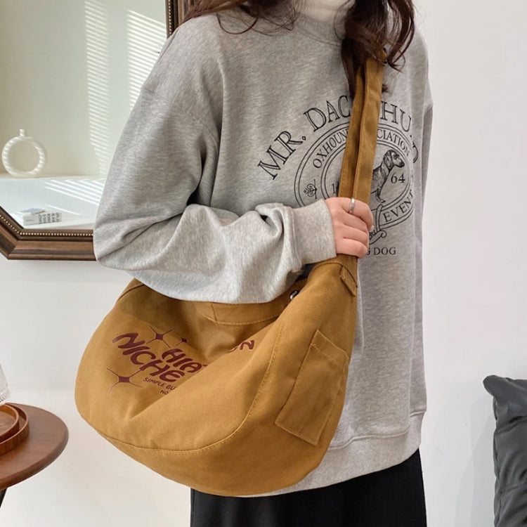 Large Capacity Canvas Bag Women Tote Printed Letter Casual Simple Shoulder Bag(Khaki) by bashfashion