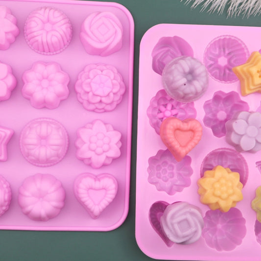 12 Grids Different Flower Grass Shape Silicon Model Kitchen Baking Cake Model DIY Handmade Soap Mould, Specification: Pink Heavy Model by bashfashion