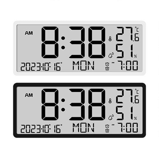 LCD Multifunctional Living Room Wall Clock Electronic Clock With Date/Temperature/Humidity Display(Black) by bashfashion