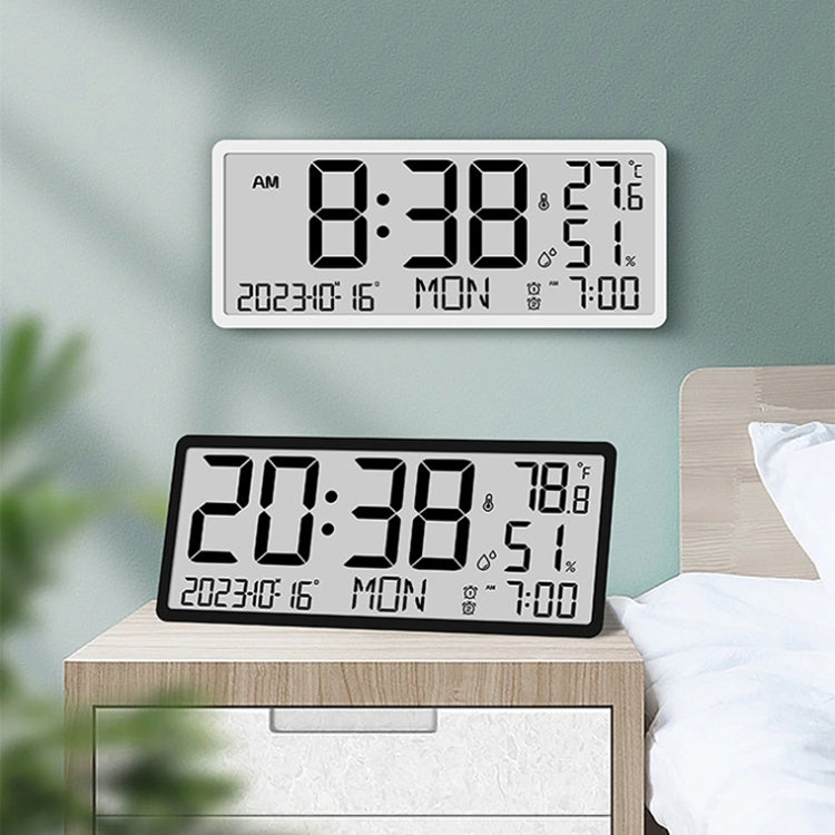 LCD Multifunctional Living Room Wall Clock Electronic Clock With Date/Temperature/Humidity Display(Black) by bashfashion