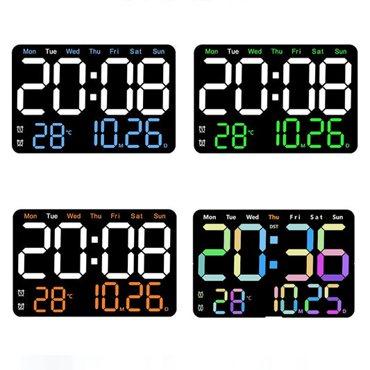 Multifunctional LED Digital Display Electronic Wall Clock Living Room Silent Alarm Clock, Color: Orange by bashfashion