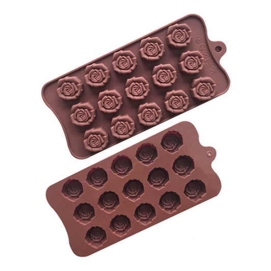 15 Grids Dimensional Rose Chocolate Mould Silicone Handmade Soap Molds(Chocolate Color) by bashfashion
