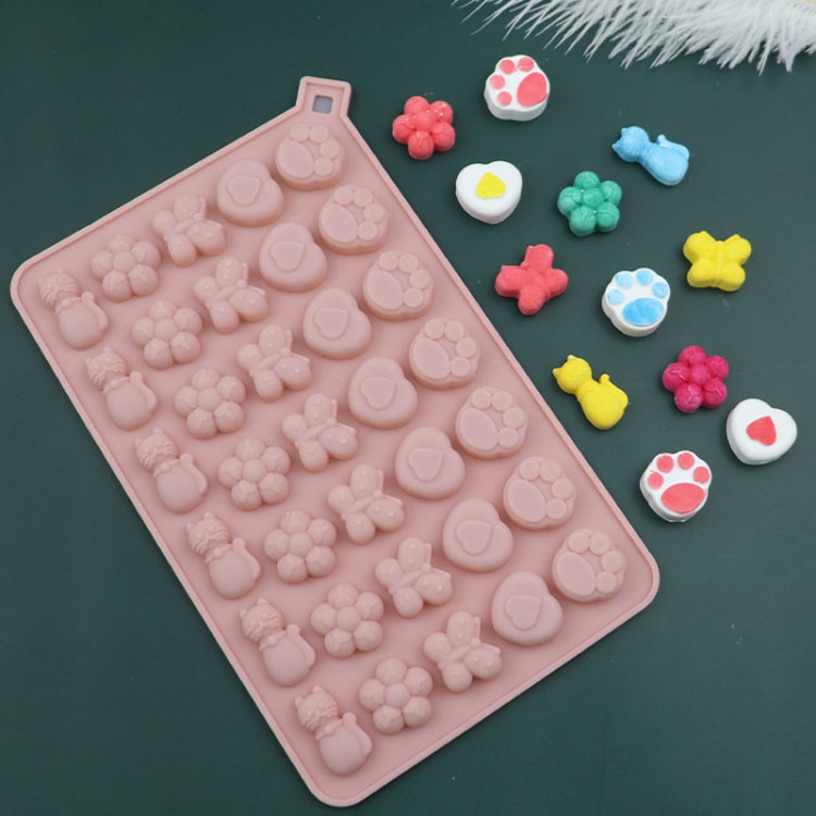 34 Grids Cats Butterfly Flower Silicone Mould DIY Cookie And Candy Decoration Molds(Pink) by bashfashion