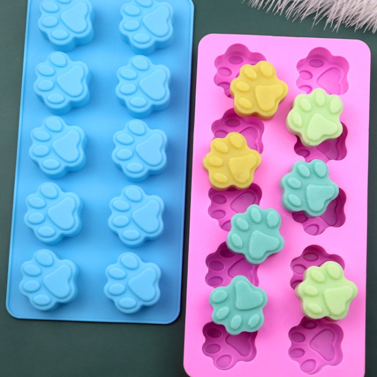 10 Grids Cartoon Kitten Claw Bear Paw Silicone Soap Molds DIY Chocolate Baking Mould(Pink) by bashfashion