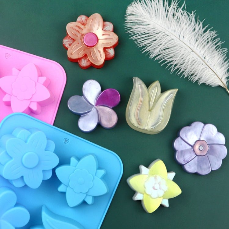 6 Grids Flower Silicone Baking Cake Molds DIY Handmade Soap Mould(Light Blue) by bashfashion