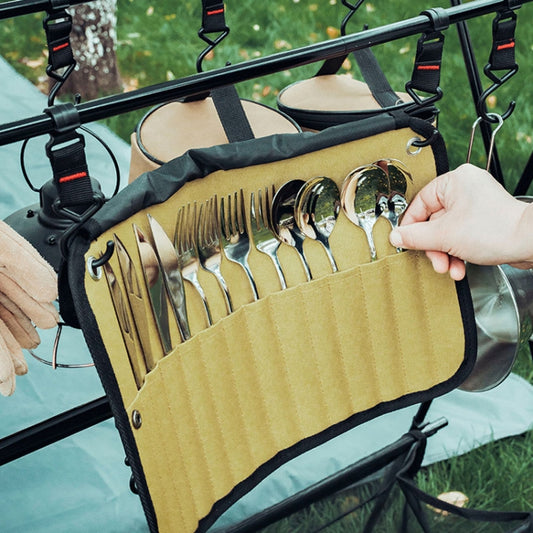 AOTU AT6471 12pcs /Set Outdoor 304 Stainless Steel Camping Cutlery Set With Storage Bag, Color: With Chopsticks Khaki by AOTU