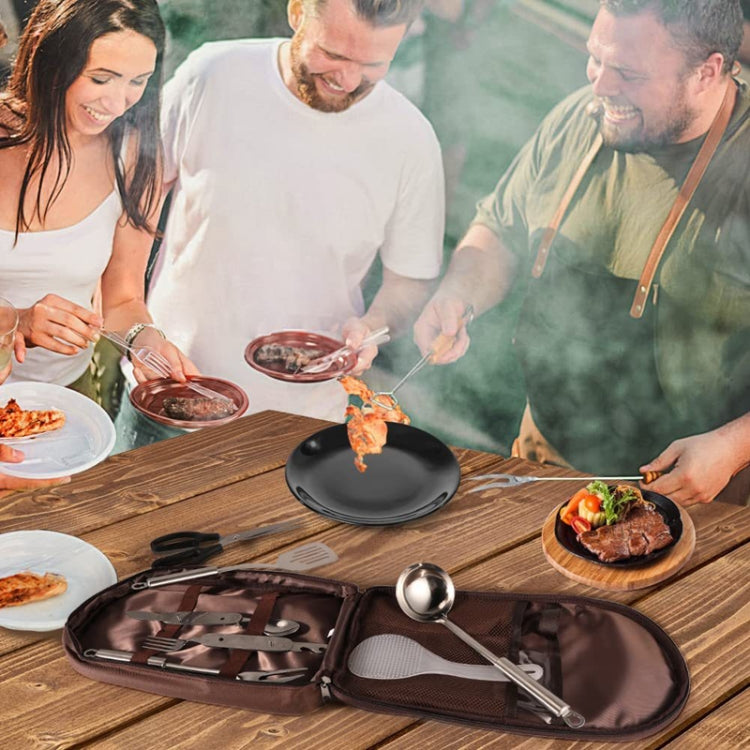 Outdoor Camping Kitchen Utensils Portable Storage Bag Picnic Flatware Supplies(Coffee) by bashfashion