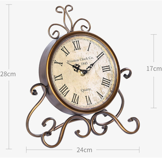 Iron Mute Clock Retro Living Room Decoration Clock(Brown) by bashfashion