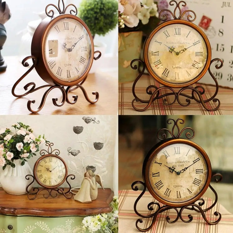 Iron Mute Clock Retro Living Room Decoration Clock(Brown) by bashfashion