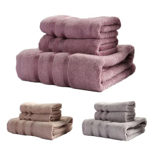 3pcs /Set Soft & Plush Towel Set Bamboo Fiber Cotton Bath Towel Washcloth For Bathroom(Deep Purple) by bashfashion