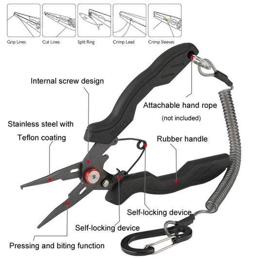 Teflon Stainless Steel Multifunctional Fishing Pliers Anti-slip Cutting Line Open Ring Fishing Tools(Red Nail) by bashfashion