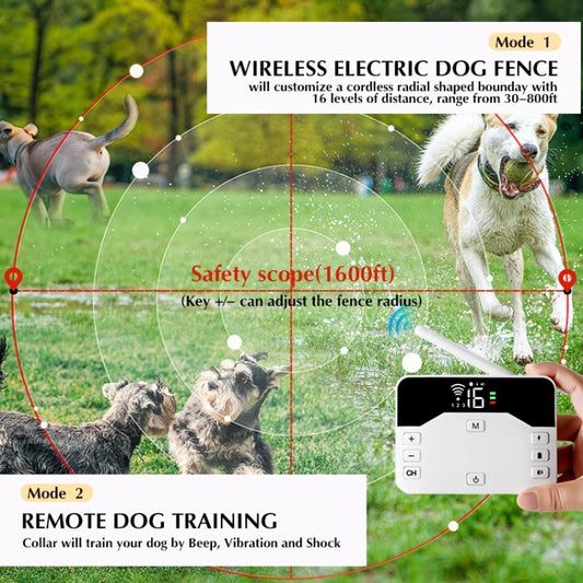 1 Drag 3 Pet Electronic Fence Wireless Stop Barker Outdoor Dog Collar Remote Control Dog Trainer(Gold) by bashfashion
