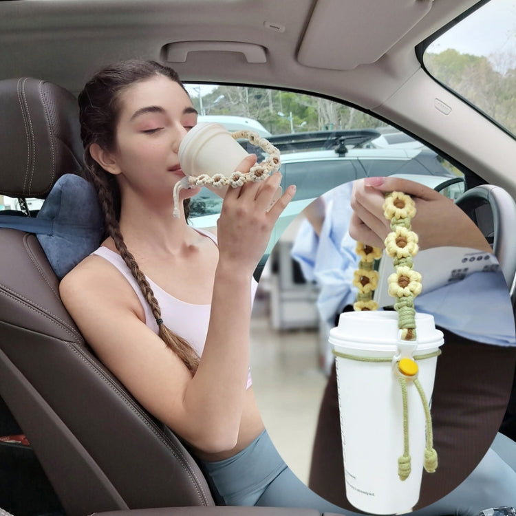 For 8-40oz Portable Sports Water Mug Lanyard Cup Cover Hand-Woven Cute Daisy Mug Strap(Blue) by bashfashion