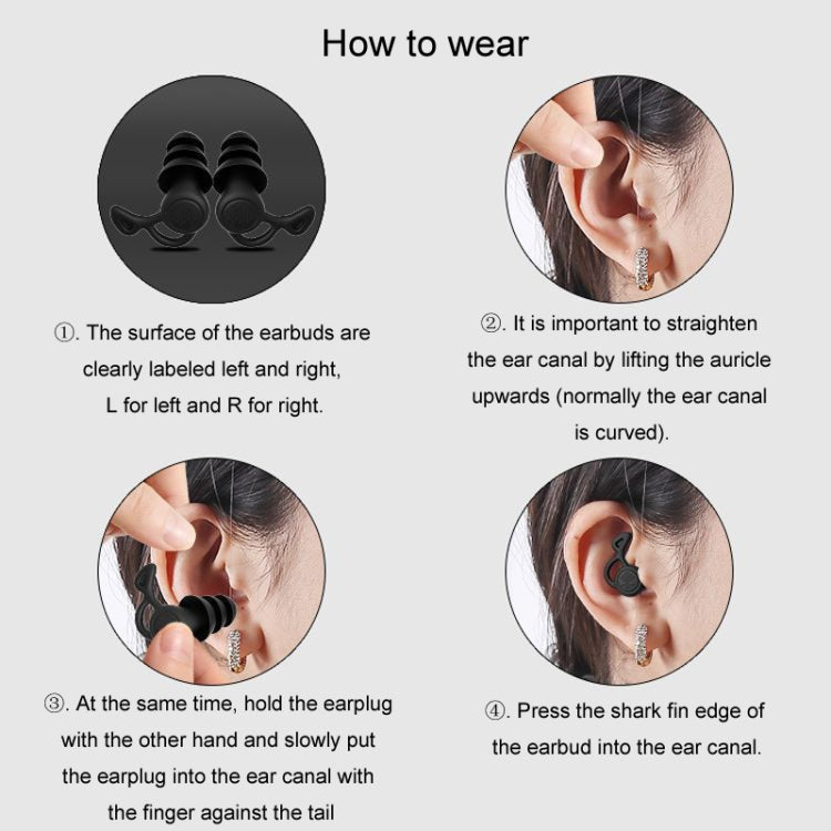 Noise Canceling Sleeping Earplugs Triple Layer Soundproofing Silicone Swimming Earplugs(Black) by bashfashion