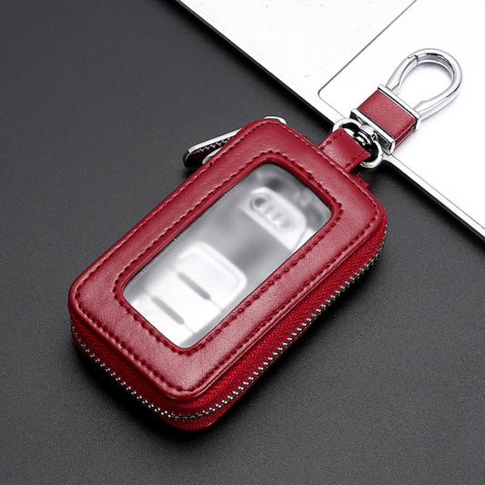Car Remote Control Universal Visible Zipper Key Case(Claret) by bashfashion