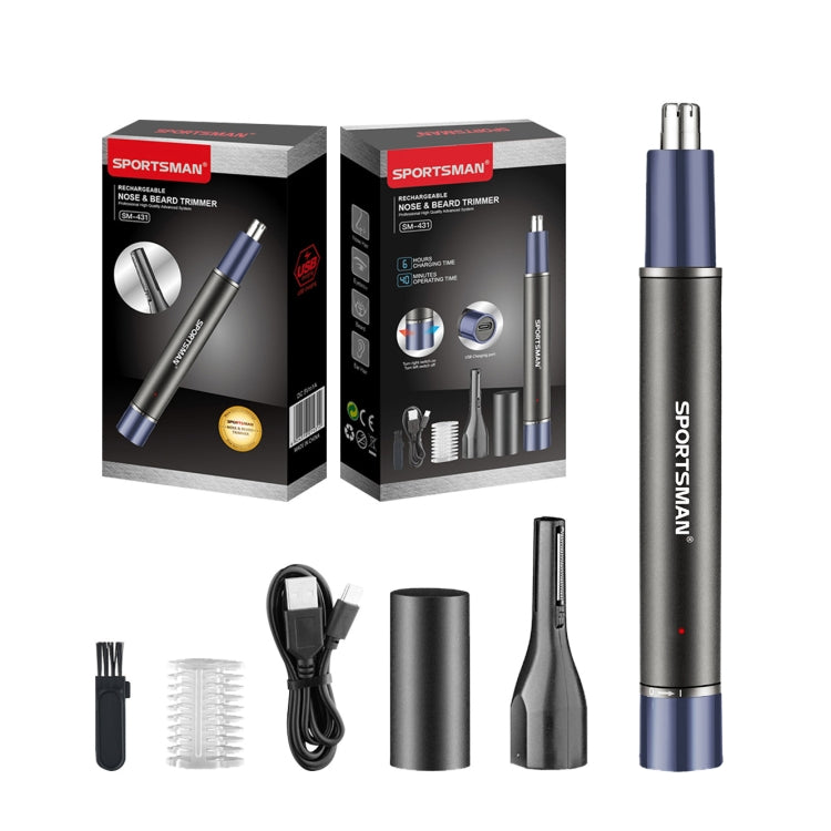 SPORTSMAN SM-431 2 In 1 Electric Nose Hair Repairer Rechargeable Eyebrow Shaver Body Hair Trimmer(Blue Black) by SPORTSMAN