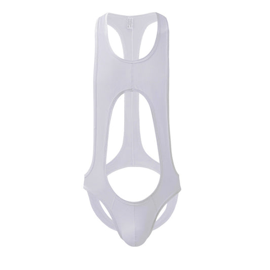 Men Fine Mesh Breathable One-piece Underwear Bodysuit, Size: L(White) by bashfashion