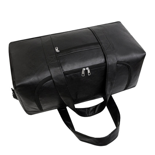 Large-capacity Business Handbag Men's Short Trip Travel Waterproof Leather Luggage Bag, Color: Small Black by bashfashion
