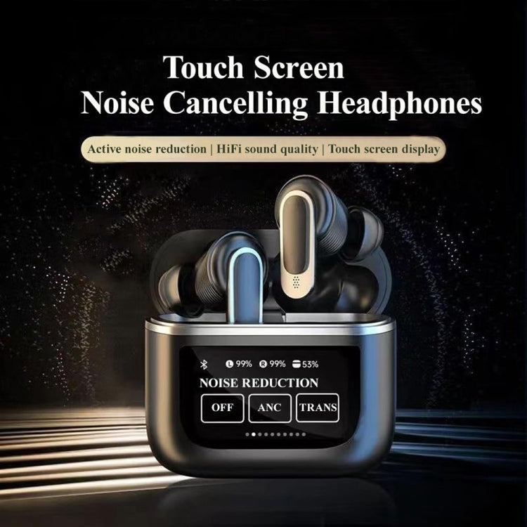 V8 Smart Color Screen Touch ANC Active Noise Reduction Wireless Bluetooth Earphones(Black) by bashfashion