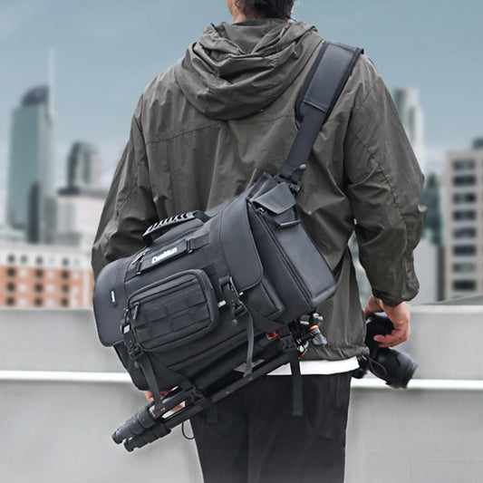 Cwatcun D115 Shoulder Crossbody Waterproof Leather Film DSLR Camera Bag, Color: Black Medium by Cwatcun