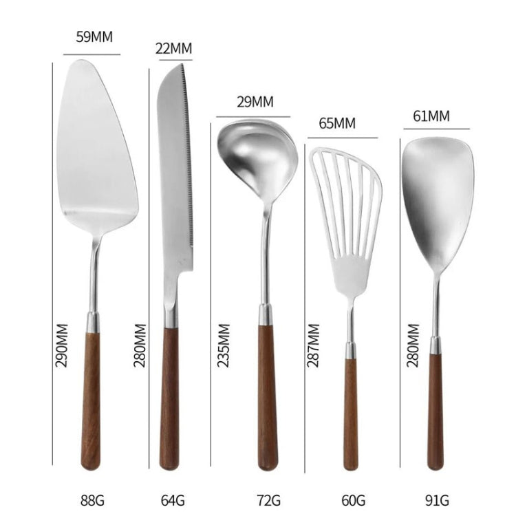 304 Stainless Steel Walnut Handle Cooking Tools Home Restaurant Kitchen Gadgets, Style: Soup Spoon by bashfashion