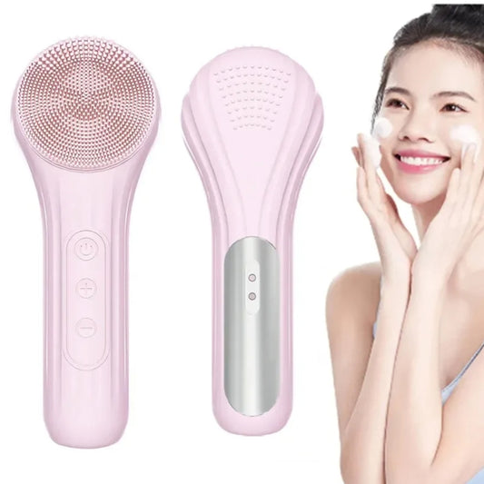Sonic Waterproof Facial Cleansing Brush Rechargeable Hot Compress Face Scrubber Cleanser(Pink) by bashfashion