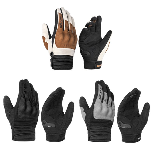 SULAITE Motorcycle Riding Breathable Conductive Touch Screen Full Finger Gloves, Size: L(Black) by SULAITE