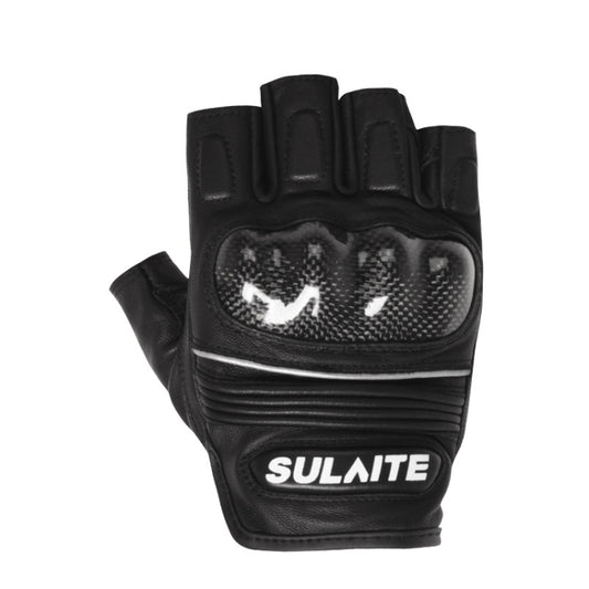 SULAITE Motorcycle Sheepskin Carbon Fiber Breathable Half-finger Riding Gloves, Size: XL(Black) by SULAITE