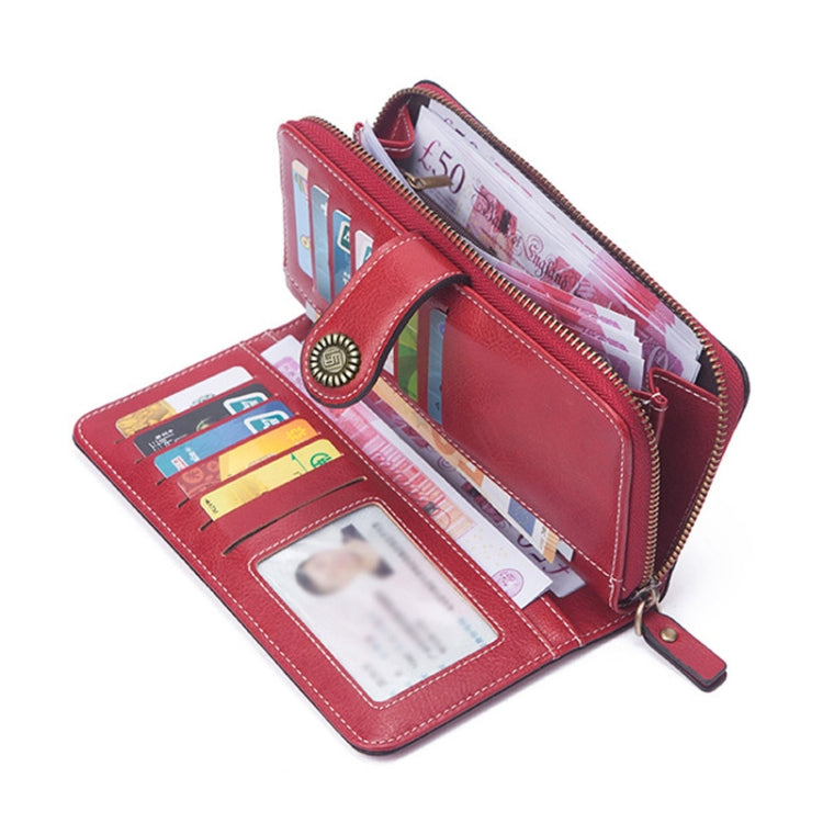 Women Zipper Long Money Clip Capacity Clutch Bag(Wine Red) by bashfashion