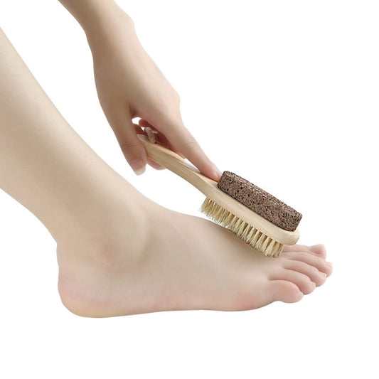 Double-Sided Foot Grinder Pig Bristle Brush Wooden Cleaning Massage Small Brush(Original Color) by bashfashion