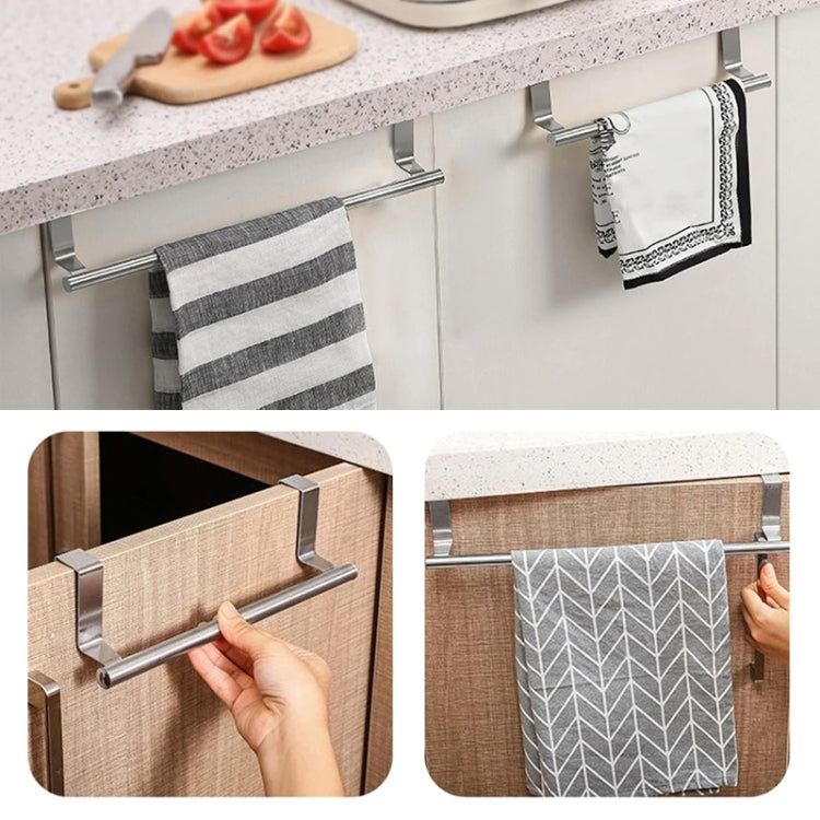 No-Punch Stainless Steel Over Door Towel Rack Cabinet Door Rag Hanging Holder, Length: 23.5cm Silver by bashfashion