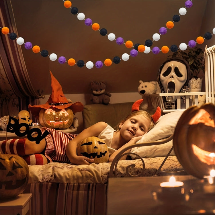 2m Halloween Felt Ball Pendant Horror Atmosphere Wool Ball Decoration(24 Balls) by bashfashion