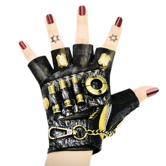 Punk Biker Half Finger Gloves Halloween Accessories(S) by bashfashion
