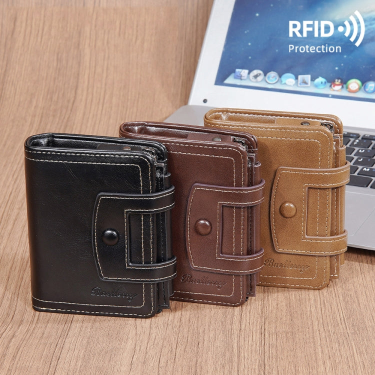 Baellerry D5112 RFID Anti-Theft Multi-Card Slot Buckle Tri-fold Zipper Short Wallet Coin Purse(Brown) by Baellerry