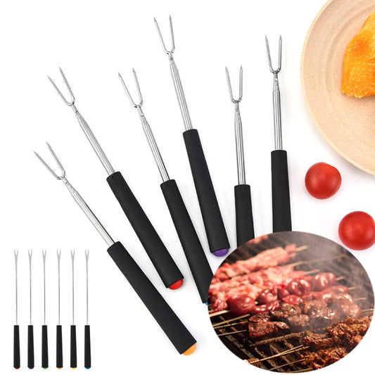 V-Shape Outdoor Portable Barbecue Fork Stainless Steel Barbecue Tool, Style: Retractable Red by bashfashion