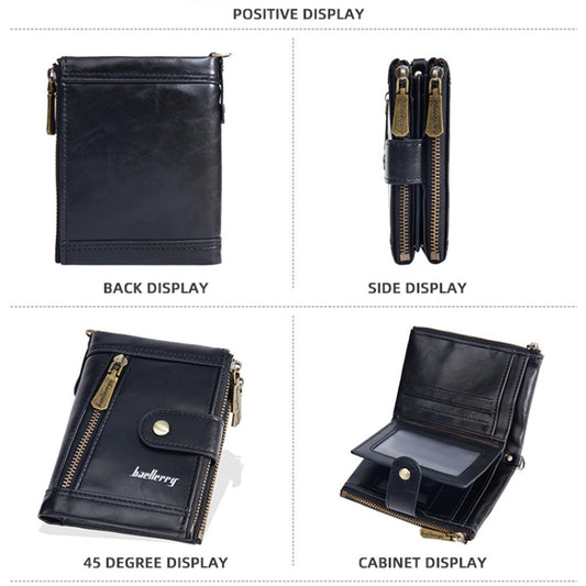 Baellerry D3261 Retro Multi-card Slot Double-zipper Short Wallet Coin Purse(Black) by Baellerry