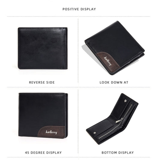 Baellerry D2405 Retro Two-fold Men Short Zipper Wallet Card Holder(Black) by Baellerry