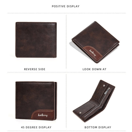 Baellerry D2405 Retro Two-fold Men Short Zipper Wallet Card Holder(Dark Brown) by Baellerry