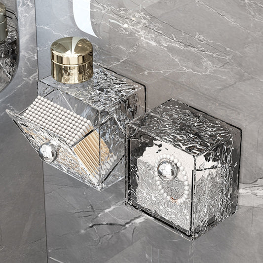 Bathroom No Punch Storage Box Restroom Wall Mounted Cotton Swab Organizer(Transparent Silver) by bashfashion