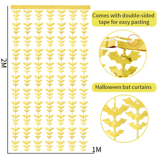 Halloween Decorative Bat String Flag Door Curtain Party Scene Layout Props(Silver) by bashfashion