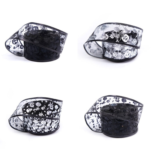 5m Halloween Decoration Gold-stamped Cartoon DIY Bow Ribbon(Silver Skeleton) by bashfashion