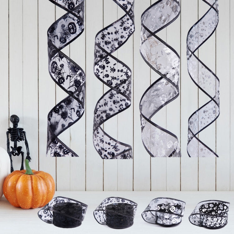 4m Halloween Decoration Gold-stamped Cartoon DIY Bow Ribbon(Silver Skeleton) by bashfashion